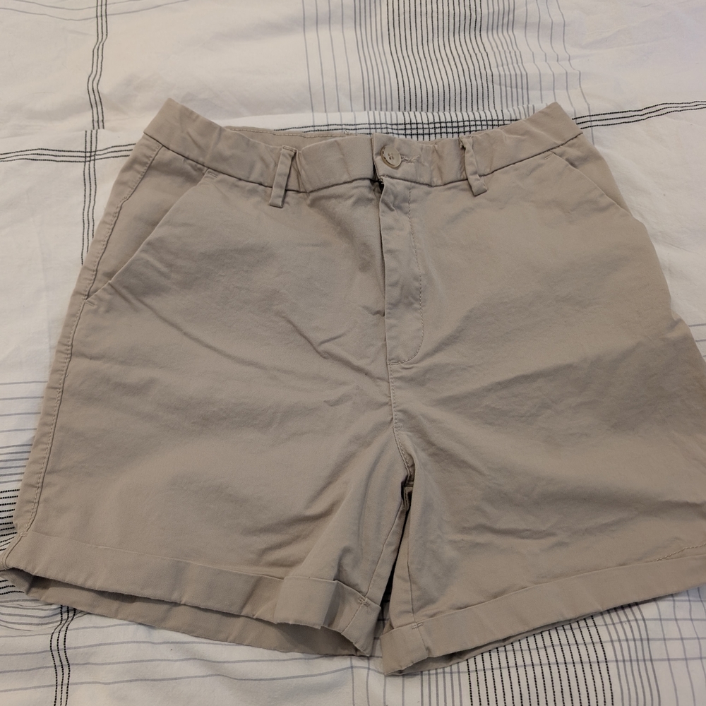 Tan Bermuda Shorts with Classic Flat Front Design